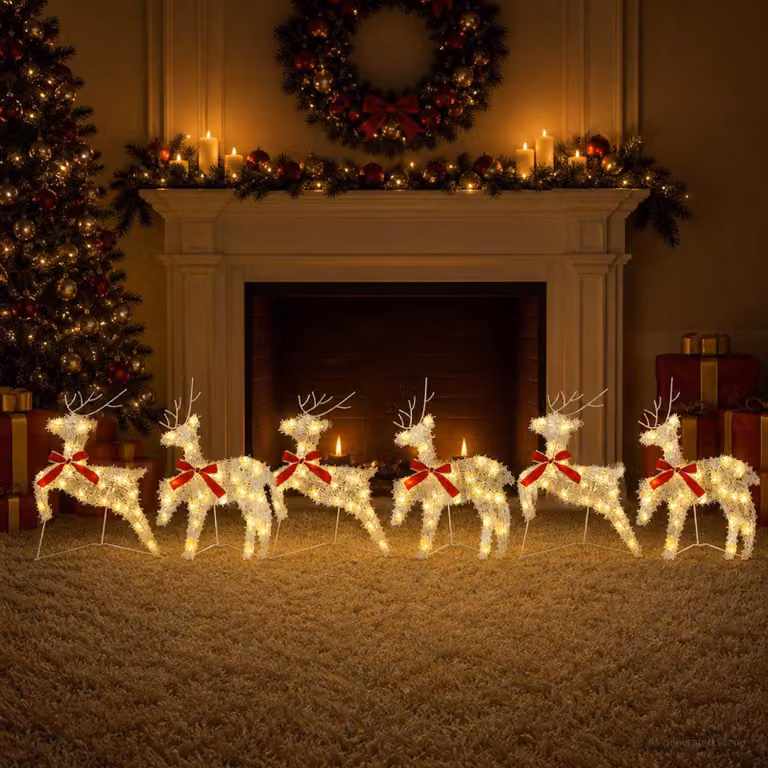 Alce di Natale, confezione da 6 pezzi, 80 LED, luce bianca calda, dimensioni 43 x 19 x 65 cm