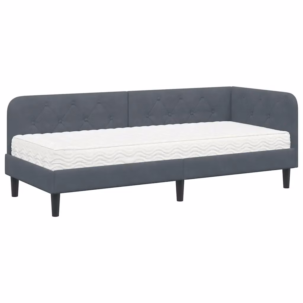 Cornice del letto ad angolo vidaXL in velluto grigio, L 80 x P 200 cm – 2