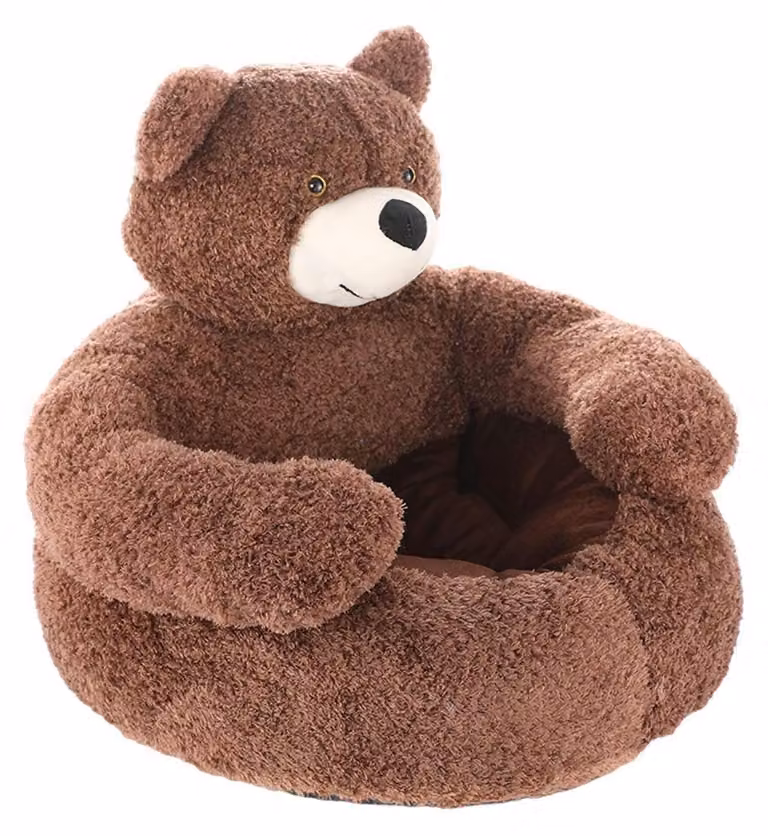 Cuccia per gatti, cuccia per cani, cuccia per animali domestici, orsetto, marca Hug, peluche, marrone, 50 cm, sfoderabile, lavabile