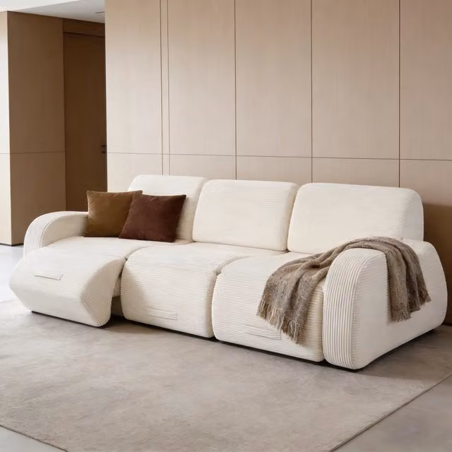 Divano letto modulare MIVRAY in velluto a coste beige con funzione letto reversibile e design moderno per il tuo soggiorno – 1