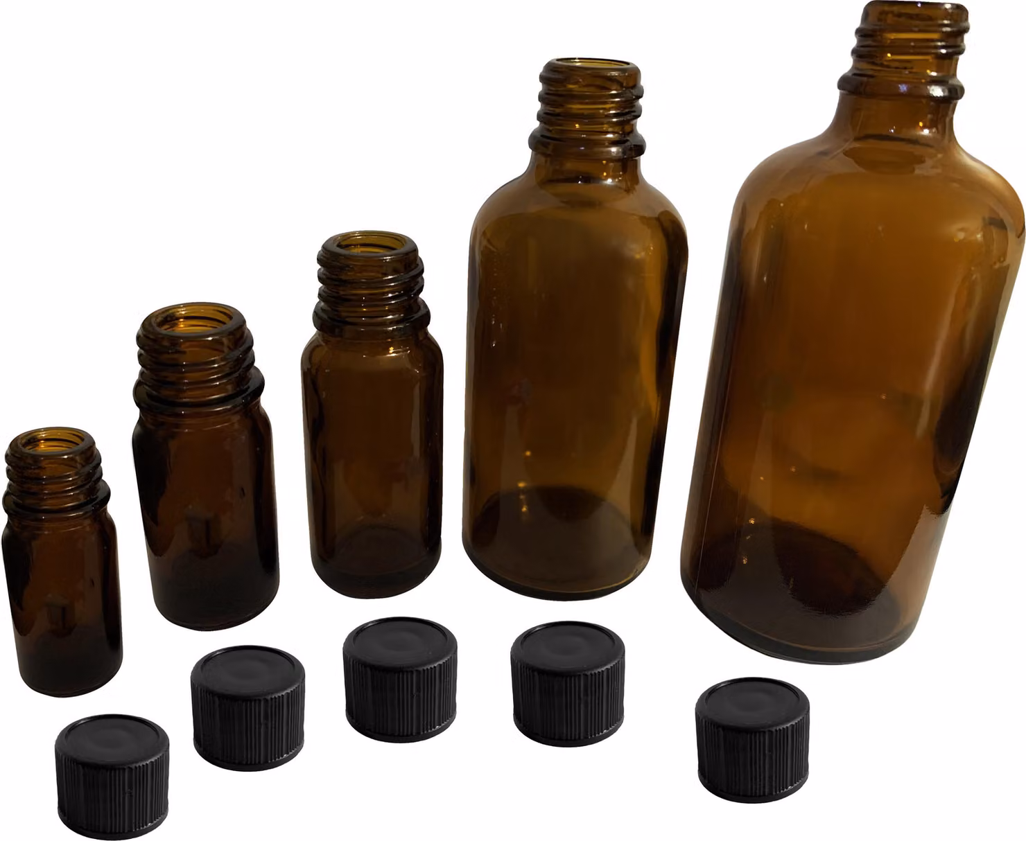 Set di 30 flaconi in vetro (20 ml) con tappo a vite nero