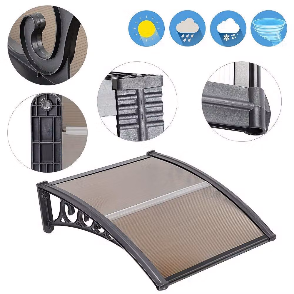 Tenda parasole trasparente in policarbonato con struttura in alluminio, dimensioni 100x100 cm, colore marrone