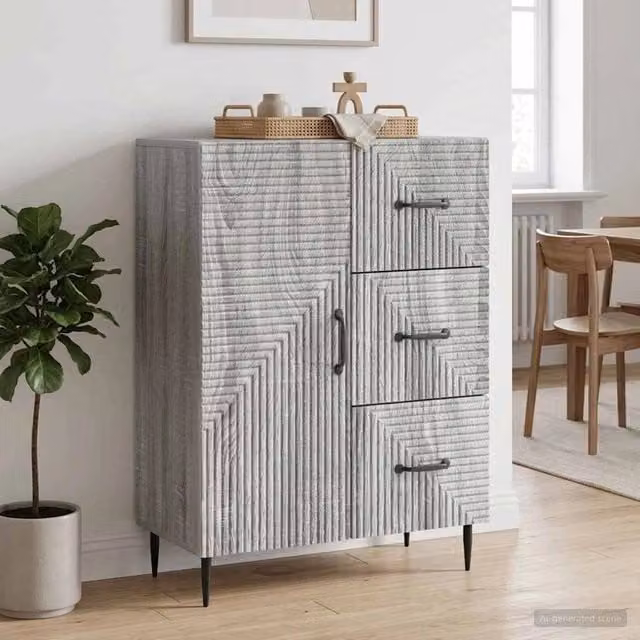 Credenza moderna vidaXL in legno ingegnerizzato e metallo, Grigio, L 66 cm x P 34,5 cm x H 89,5 cm