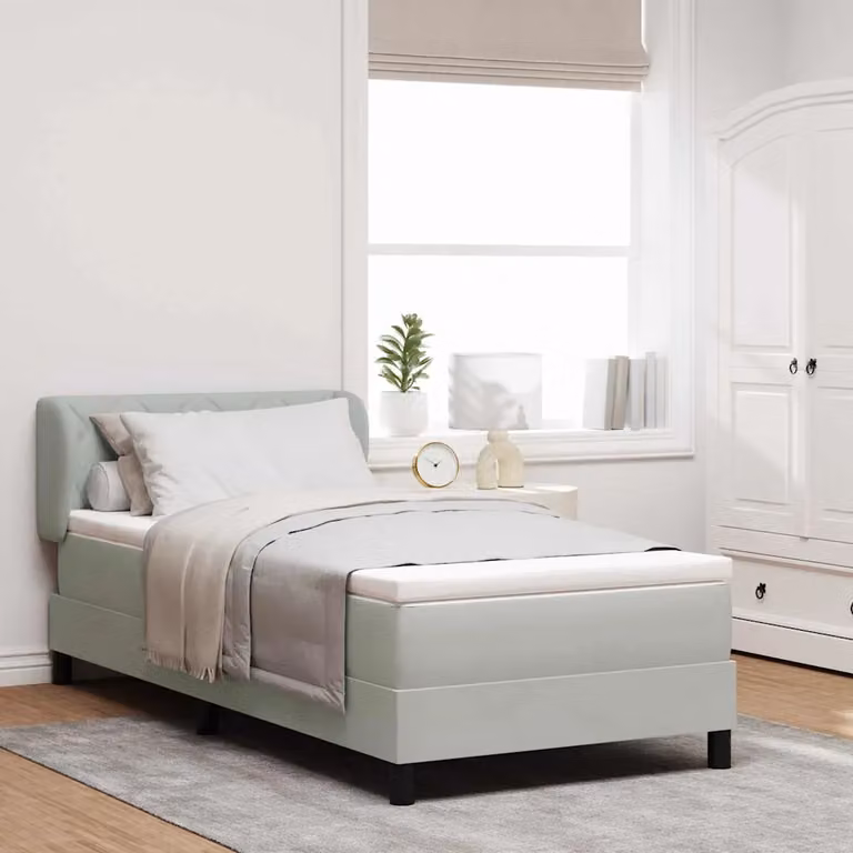 Letto a molle con testiera vidaXL in velluto grigio, L/P/H: 90 x 200 cm