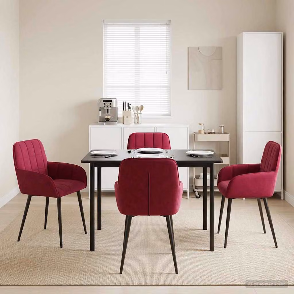Set di 4 sedie da pranzo vidaXL in velluto rosso, design moderno per cucina e sala da pranzo, L: 56.5 cm, P: 50 cm, H: 85 cm