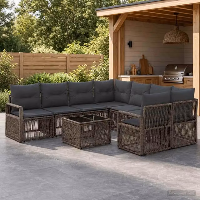 Set Divano da Giardino 9 pz Grigio polyrattan 3435659