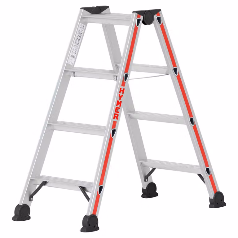 Scaletta Hymer, accesso bilaterale, 2x4 gradini, altezza di abbassamento 0,90 m, altezza di sbraccio 2,42 m, peso 4,5 kg