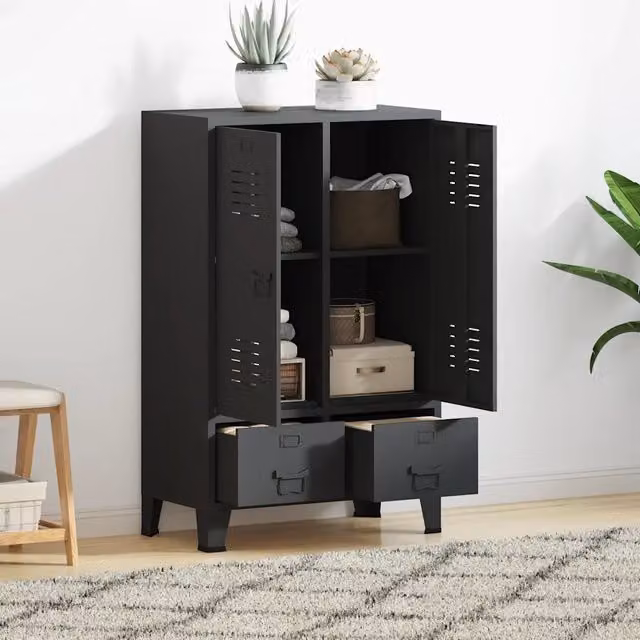 Armadio Industriale vidaXL in Metallo Antracite con Ante a Battente e Ripiani Interni L: 67 cm, P: 35 cm, H: 107 cm – 1