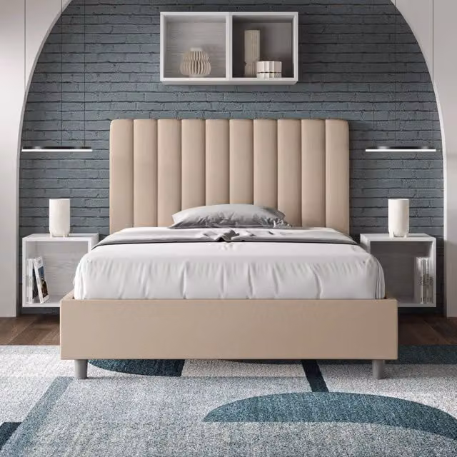 Letto imbottito Agueda Ityhome in similpelle beige con rete, L: 145 cm, P: 230 cm, H: 122 cm – 1