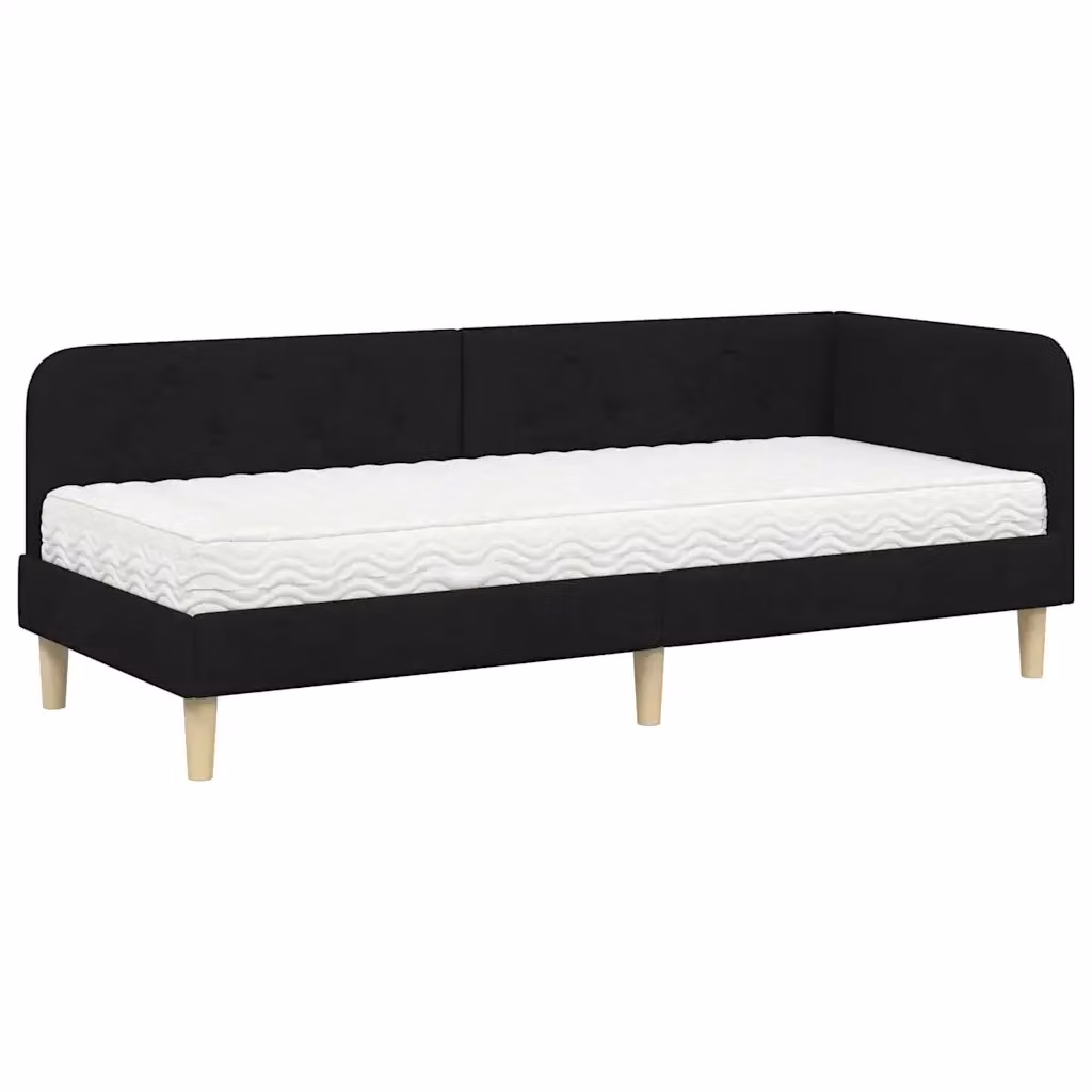 vidaXL Cornice del letto ad angolo asimmetrica in tessuto nero L 200 x P 80 x H 72 cm – 2