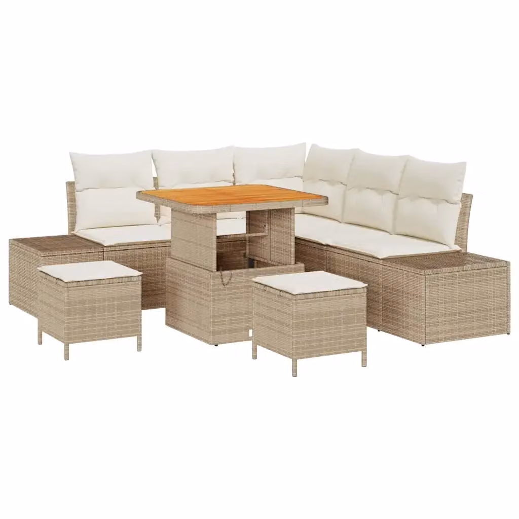 Set Divano da Giardino vidaXL 8 Pezzi Beige con Cuscini e Tavolino in Polyrattan e Metallo – 2