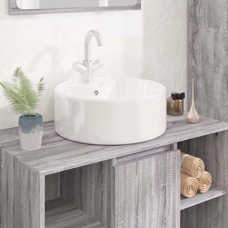 Lavandino rotondo in ceramica bianca vidaXL L: 40 cm, P: 40 cm, H: 14,5 cm