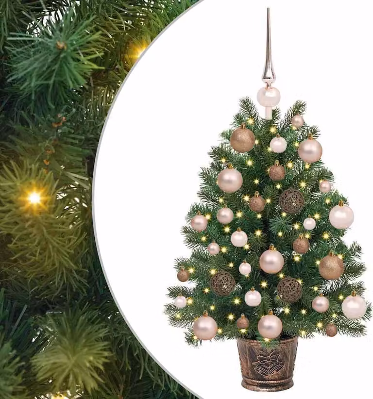 Albero di Natale artificiale con 150 LED verdi da 65 cm in PE e PVC
