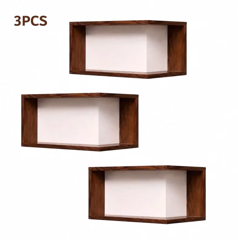 Set di 3 mensole angolari sospese in legno - Mensole rettangolari da parete - Salvaspazio - Spazio di stoccaggio decorativo - Ideali per soggiorno e camera da letto - Assemblaggio richiesto