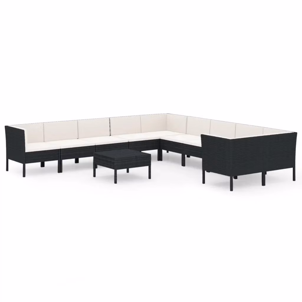 Set di Divani da Giardino a Forma di U con 11 Pezzi vidaXL, Colore Nero e Bianco, con Cuscini e Struttura in Metallo e Polyrattan – 2