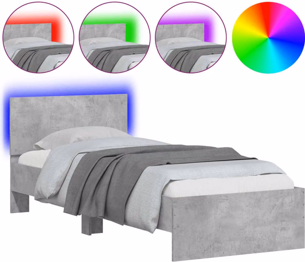 Giroletto con Testiera e LED Grigio Cemento 90x200 cm
