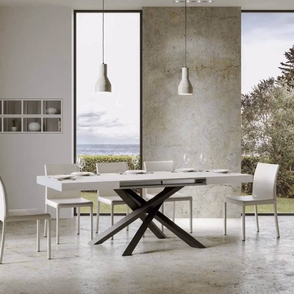 Tavolo allungabile moderno Bs Com in legno bianco frassino e telaio antracite L/P/H: 130 x 90 x 77 cm, estensibile fino a 234 cm – 2