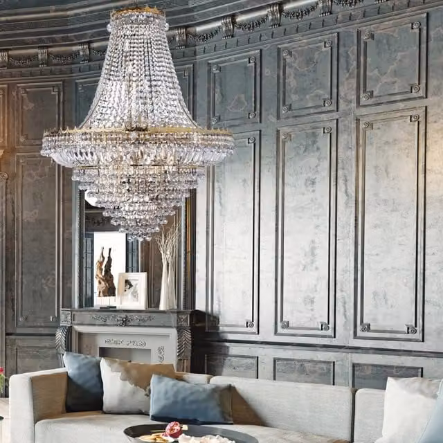 Lampadario Classico Versailles SEARCHLIGHT in Metallo Oro e Vetro Trasparente con 19 Luci E14