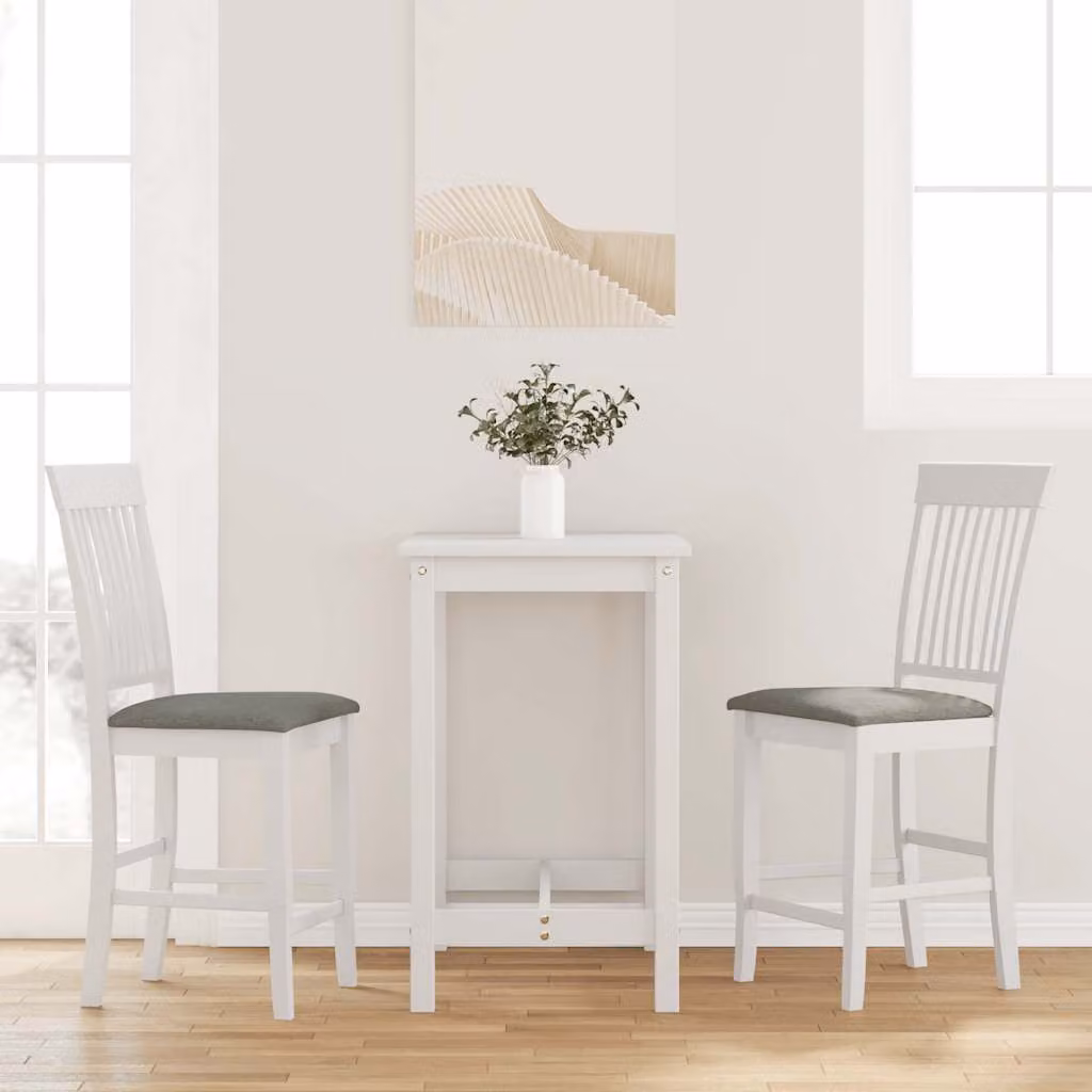 Set di 2 sgabelli da bar vidaXL con cuscini in legno di Hevea, colore bianco e grigio, design moderno per soggiorno e sala da pranzo