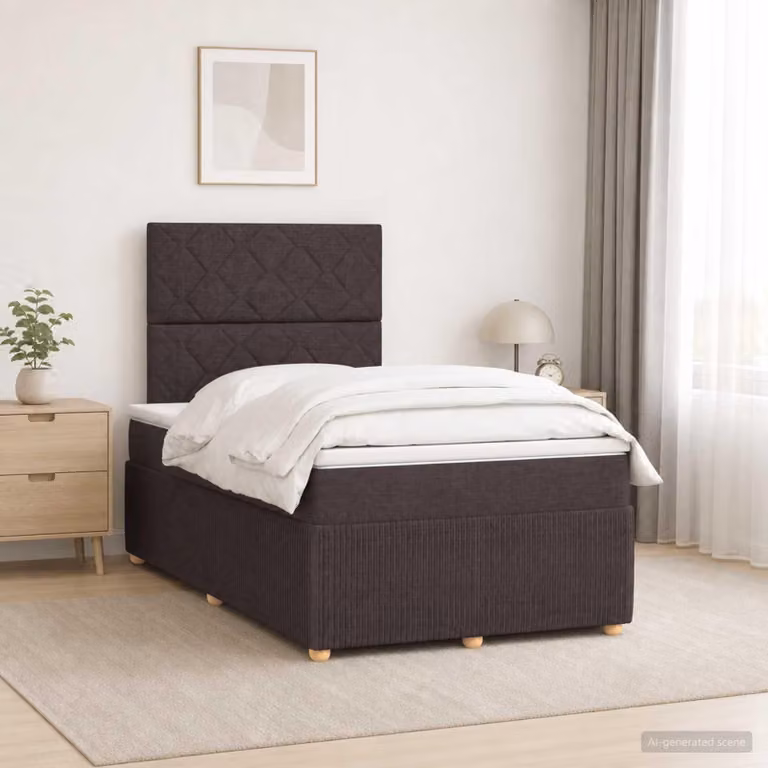 Maison Exclusive - Letto boxspring a LED con materasso, marrone scuro, 120 x 200 cm, rivestimento in tessuto