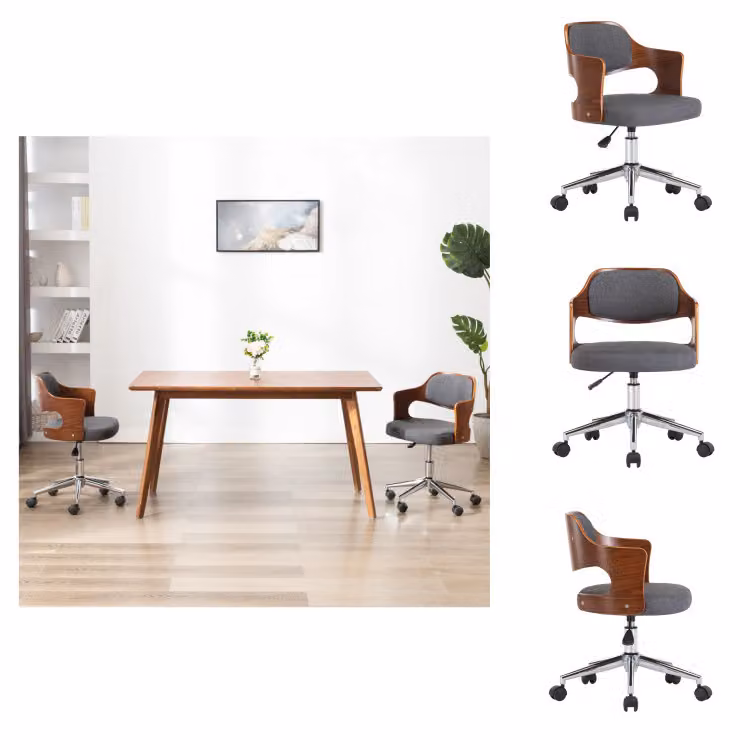 vidaXL Sedia da ufficio girevole in legno curvato e tessuto grigio - Sedie da ufficio