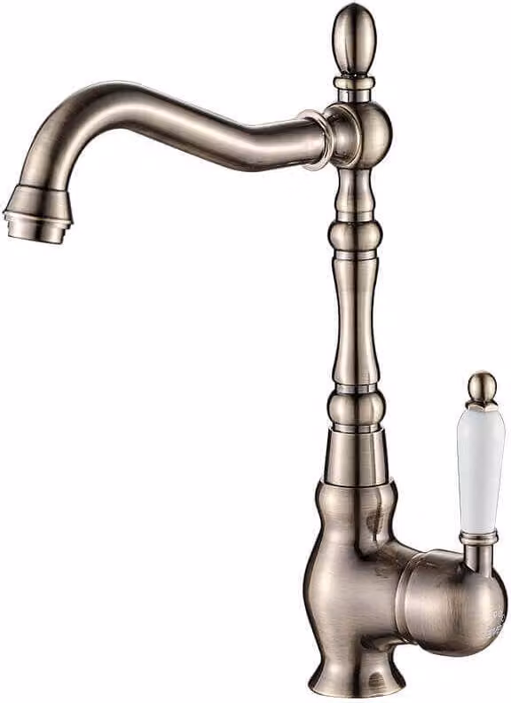 Miscelatore verticale di design per lavello con bocca a L Ottone anticato