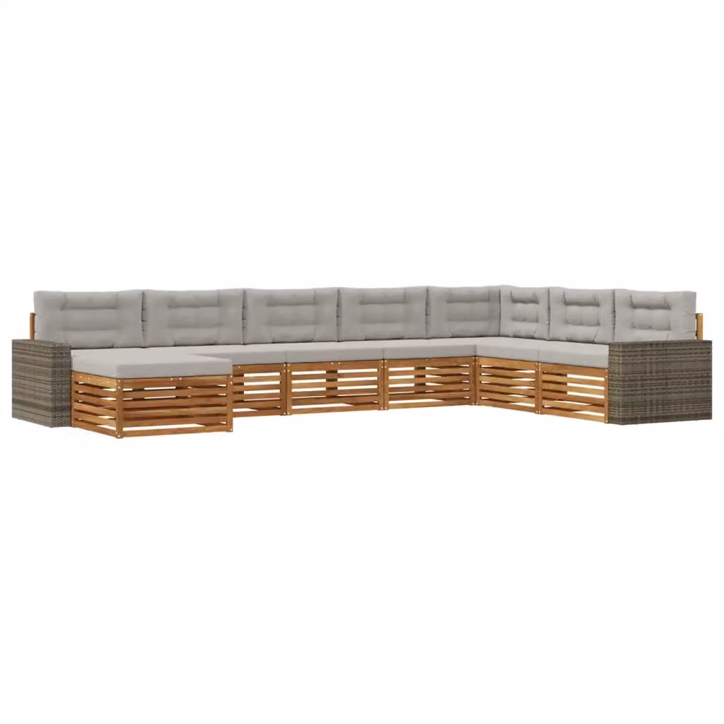 Set di divani da esterno a L vidaXL in legno di acacia con 8 pezzi, colore beige e grigio – 2