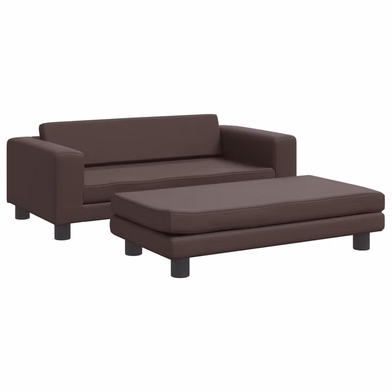 Divano Bambini con Poggiapiedi Marrone 100x50x30 cm Pelle finta