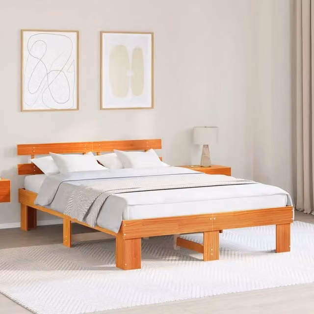 Struttura letto moderna in pino massello vidaXL, colore marrone cerato, L/P/H: 160 x 200 x 73 cm – 1