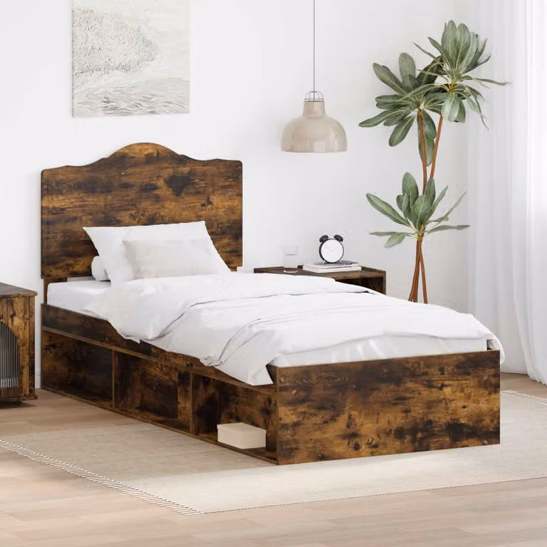 Struttura del letto vidaXL in pino massello color rovere fumé, dimensioni 90 x 190 cm
