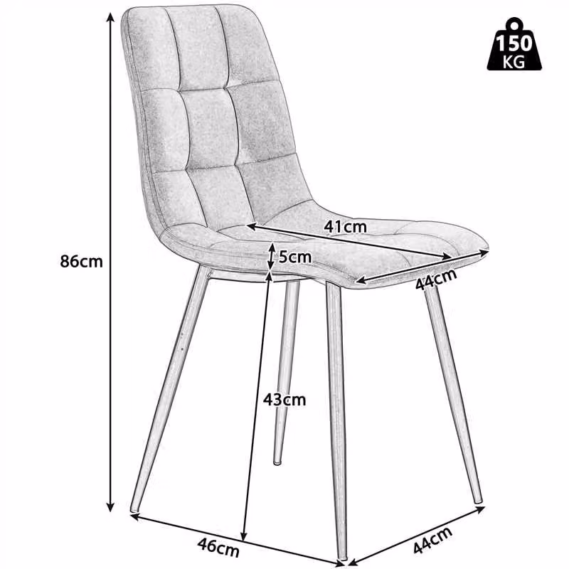 Set di 4 sedie da pranzo WISHDOR in velluto grigio con gambe in metallo e legno, L: 44 cm, P: 41 cm, H: 86 cm – 2