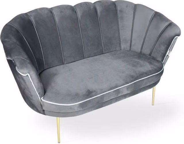 Divano a conchiglia due posti Orel velluto grigio e piedi oro 130x70x76h