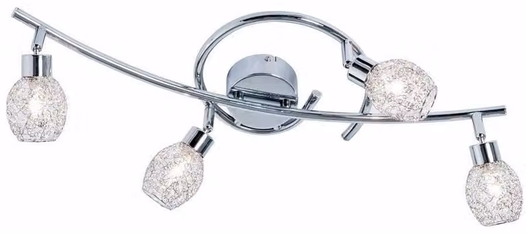 Lampada a sospensione Mesh cromata, 4 portalampada G9 da 33W, struttura in metallo, dimensioni: 15x60x24 cm, grado di protezione IP20, marca Reality