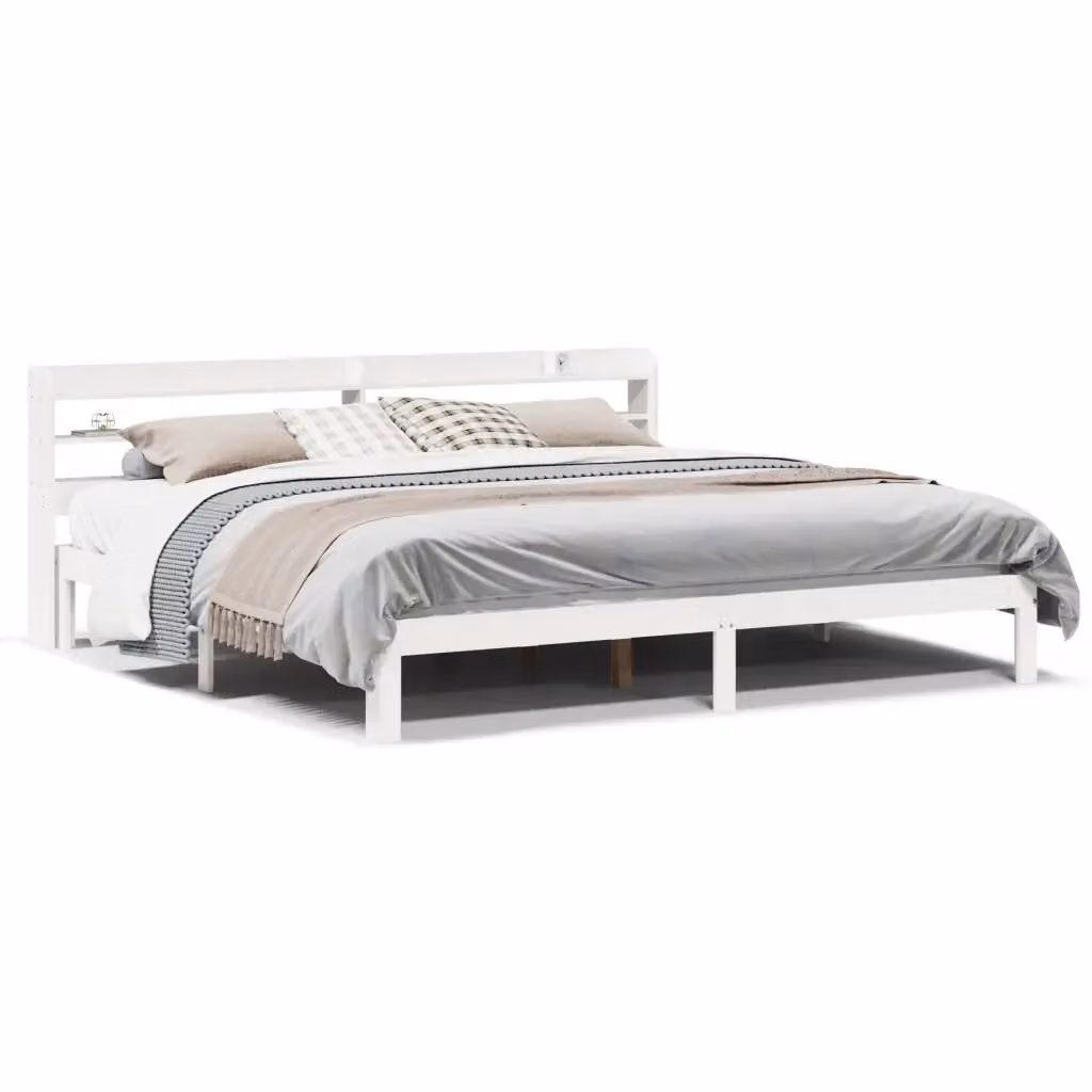 Letto con testiera e ripiani laterali vidaXL in legno di pino bianco L/P/H: 216 x 180 x 190 cm – 2