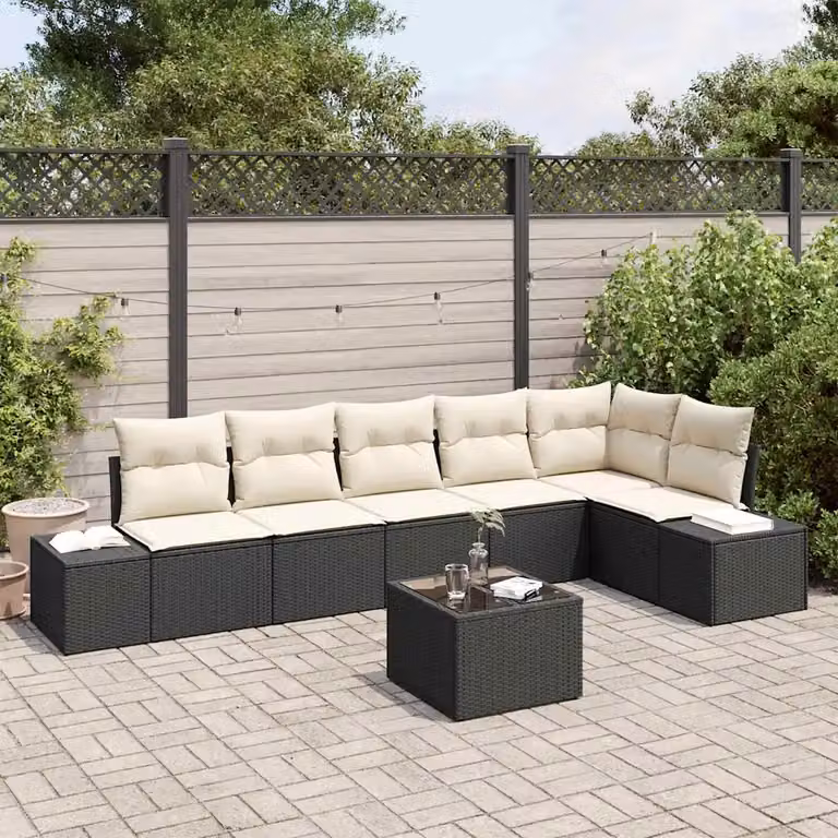 Set Divano da Giardino a L con Tavolino vidaXL in Polyrattan Marrone e Beige con Cuscini