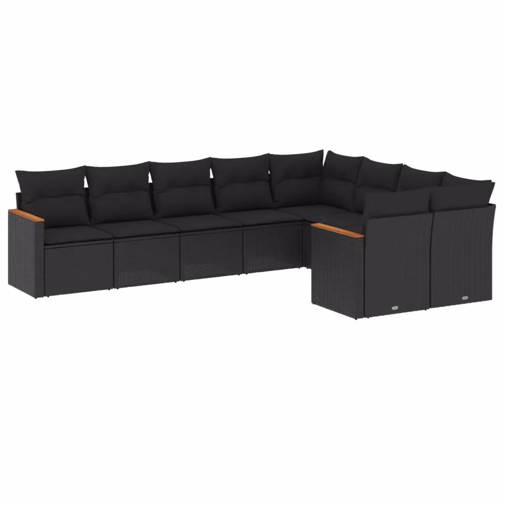 Set di divani da giardino vidaXL a forma di L composto da 9 pezzi con cuscini neri in rattan e struttura in acciaio rivestito in polvere – 2