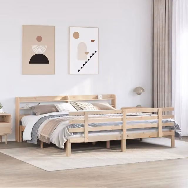 Giroletto con Testiera-Struttura Letto con testiera 200x200 cm in Legno Massello di Pino 816984