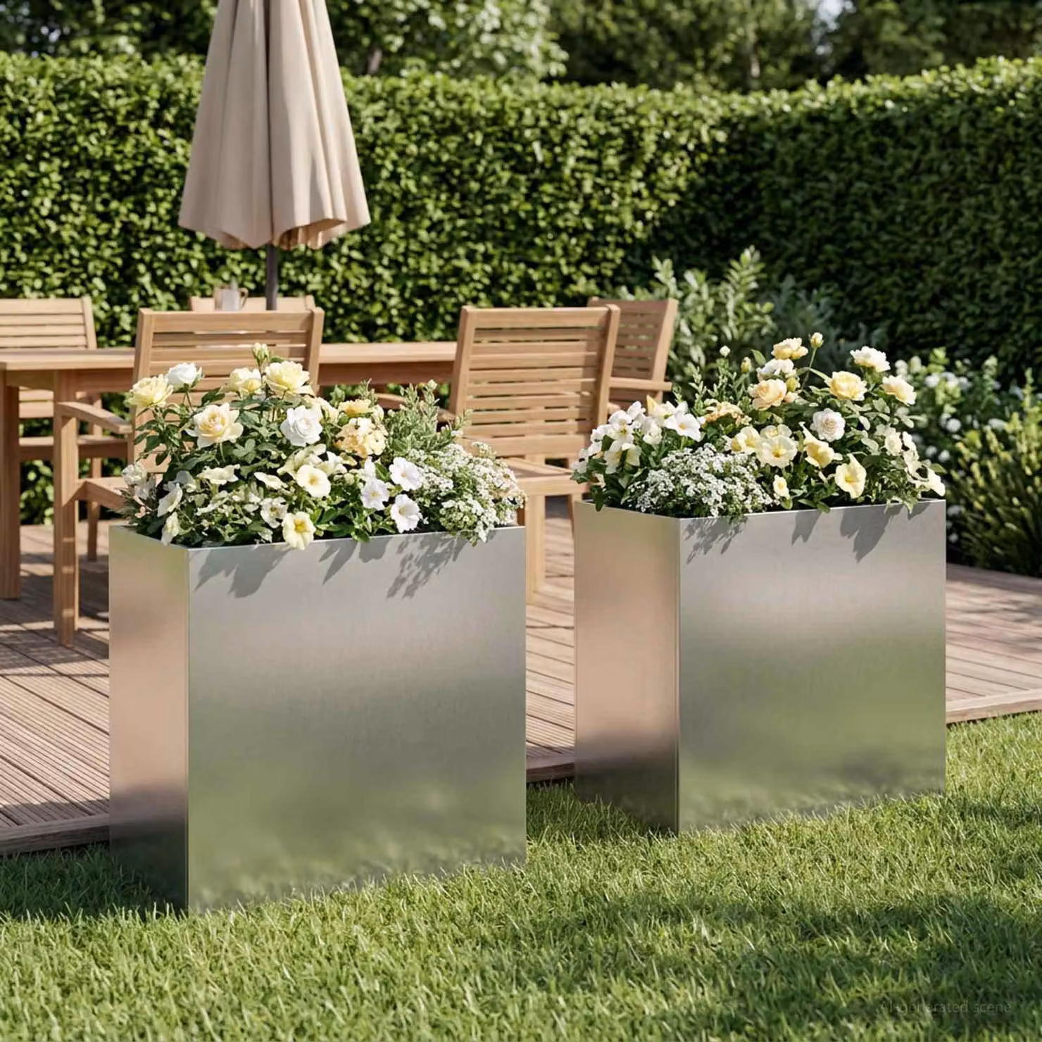 Set di 2 vasi da giardino vidaXL in acciaio inox color argento L: 50 cm, P: 30 cm, H: 40 cm