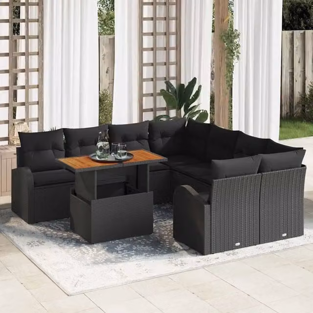 Set Divano da Giardino 9 pz Nero 3349568