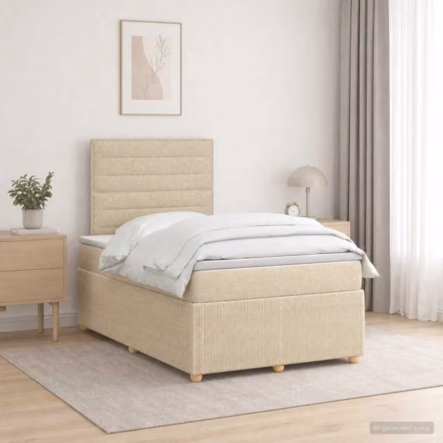 Letto Box Spring LED con Materasso Crema 120 x 190 cm Tessuto 3455809