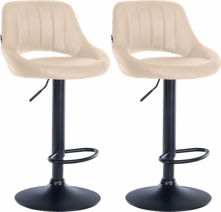 Set con 2 sgabelli da bar regolabili - sedute in Pelle finta - girevoli a 360° | Colore: crema | Materiale del telaio: metallo nero opaco
