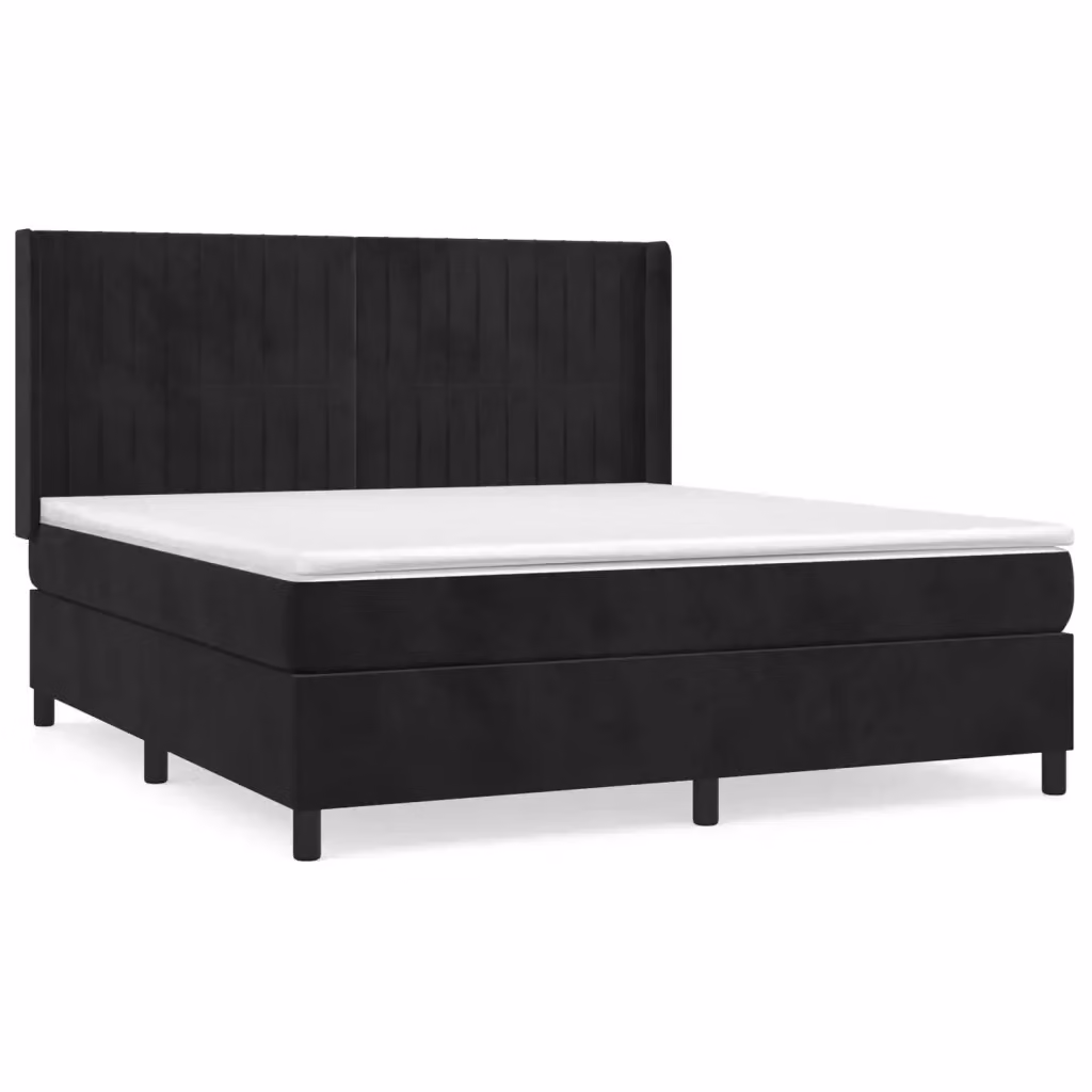 Letto Ibrido vidaXL con Giroletto a Molle e Materasso in Velluto Nero e Bianco L/P/H: 160 x 200 x 128 cm – 2