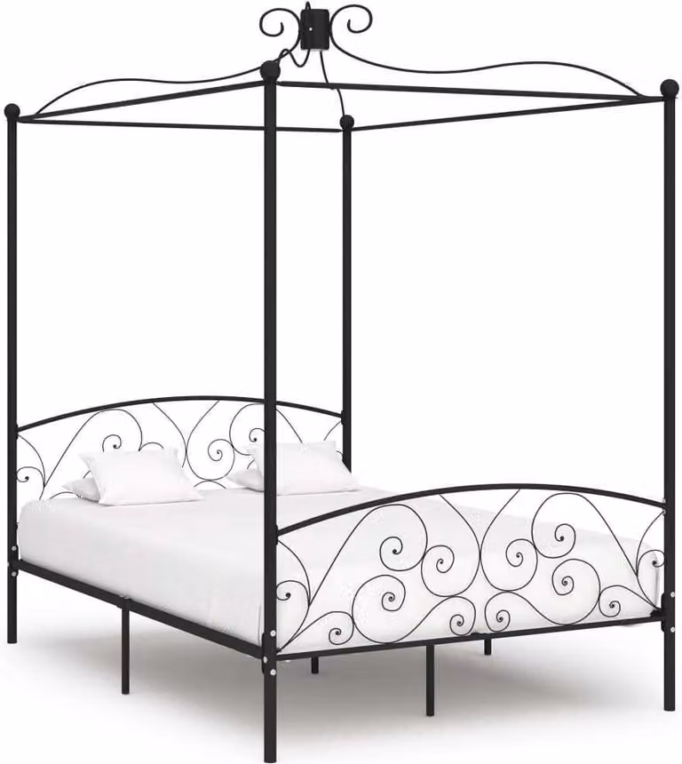 The Living Store Struttura letto a baldacchino in metallo nero 120 x 200 cm