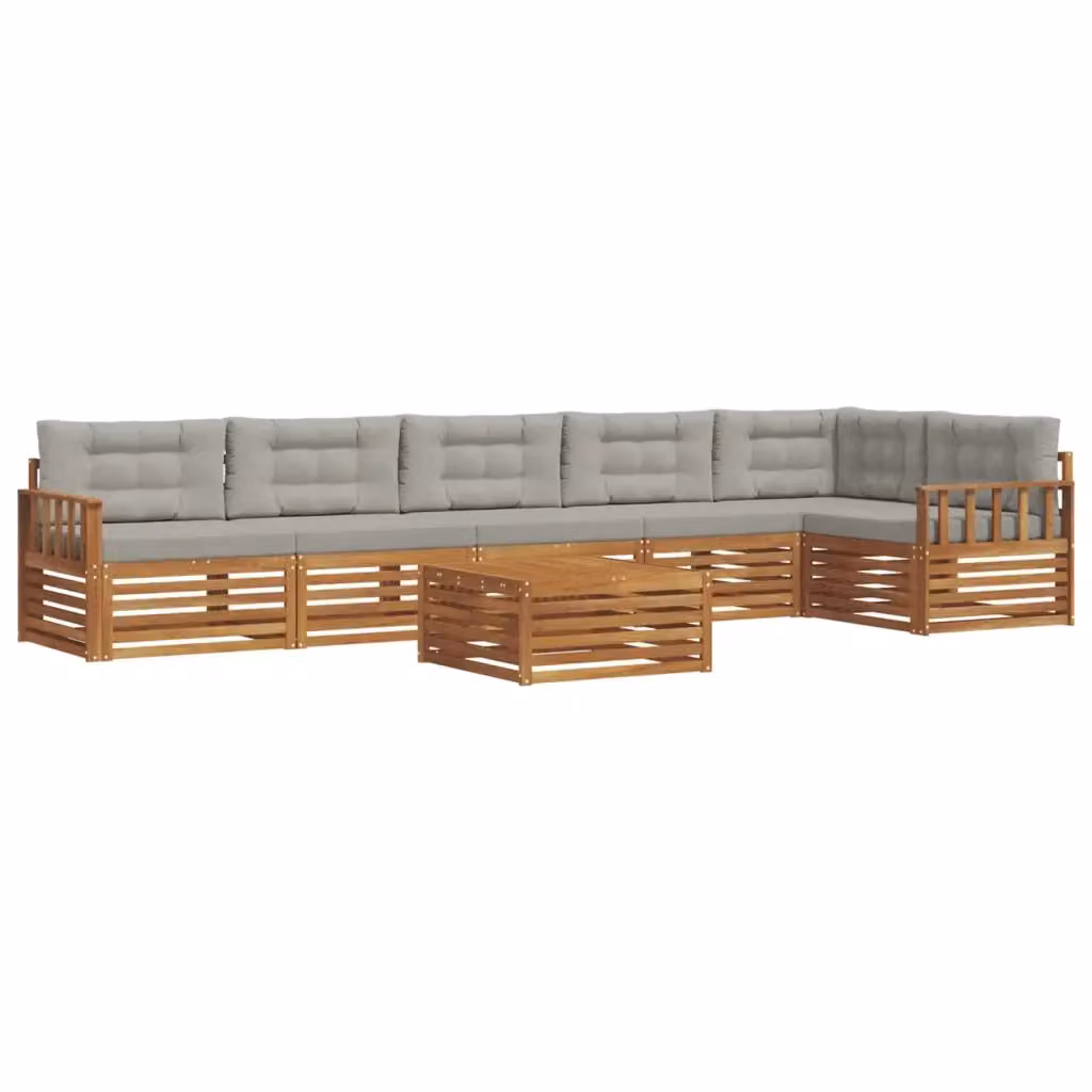 Set di divani da esterno a L vidaXL in legno di acacia con tavolo da caffè e cuscini, 7 pezzi, Grigio – 2