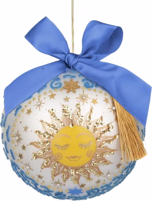 Pallina di Natale KASANOVA in vetro bianca con decorazioni astratte e stelle, Diametro: 12 cm – 1