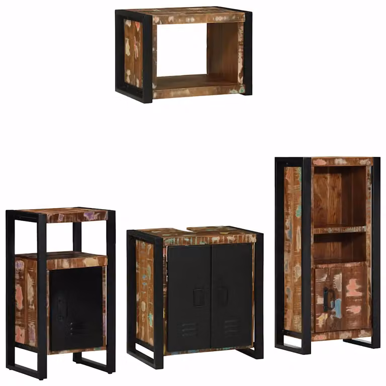 vidaXL Set di mobili per il bagno 4 pz in legno e metallo multicolore e nero con pensile e mobile lavabo