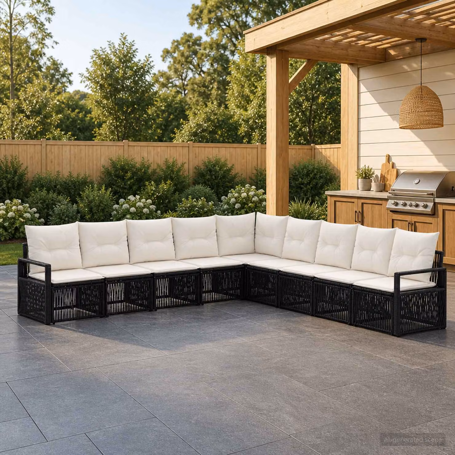 Set Divano da Giardino vidaXL 9 pz Nero con Cuscini e Struttura in Metallo e Polyrattan a Forma di L