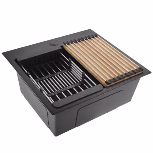 Rea - Lavello in acciaio Leo 50 nero con set di accessori grigi - 50 x 45 x 18,5 cm
