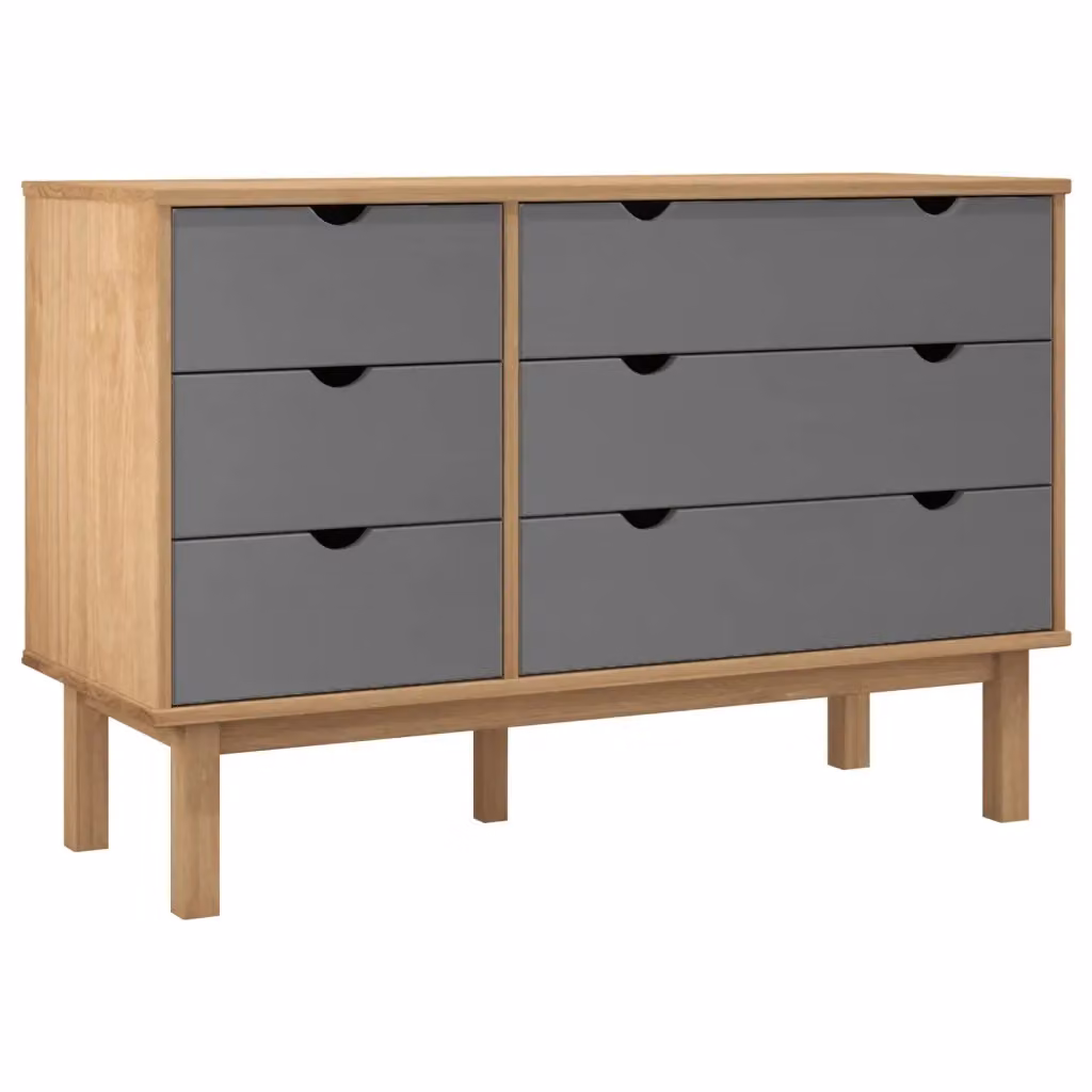Cassettiera in legno di pino stile scandinavo vidaXL Marrone e Grigio L: 111 cm, P: 43 cm, H: 73,5 cm – 2