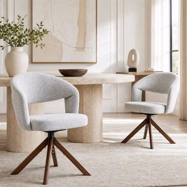 Set di 2 sedie girevoli da pranzo WISHDOR in tessuto grigio con gambe in legno effetto noce
